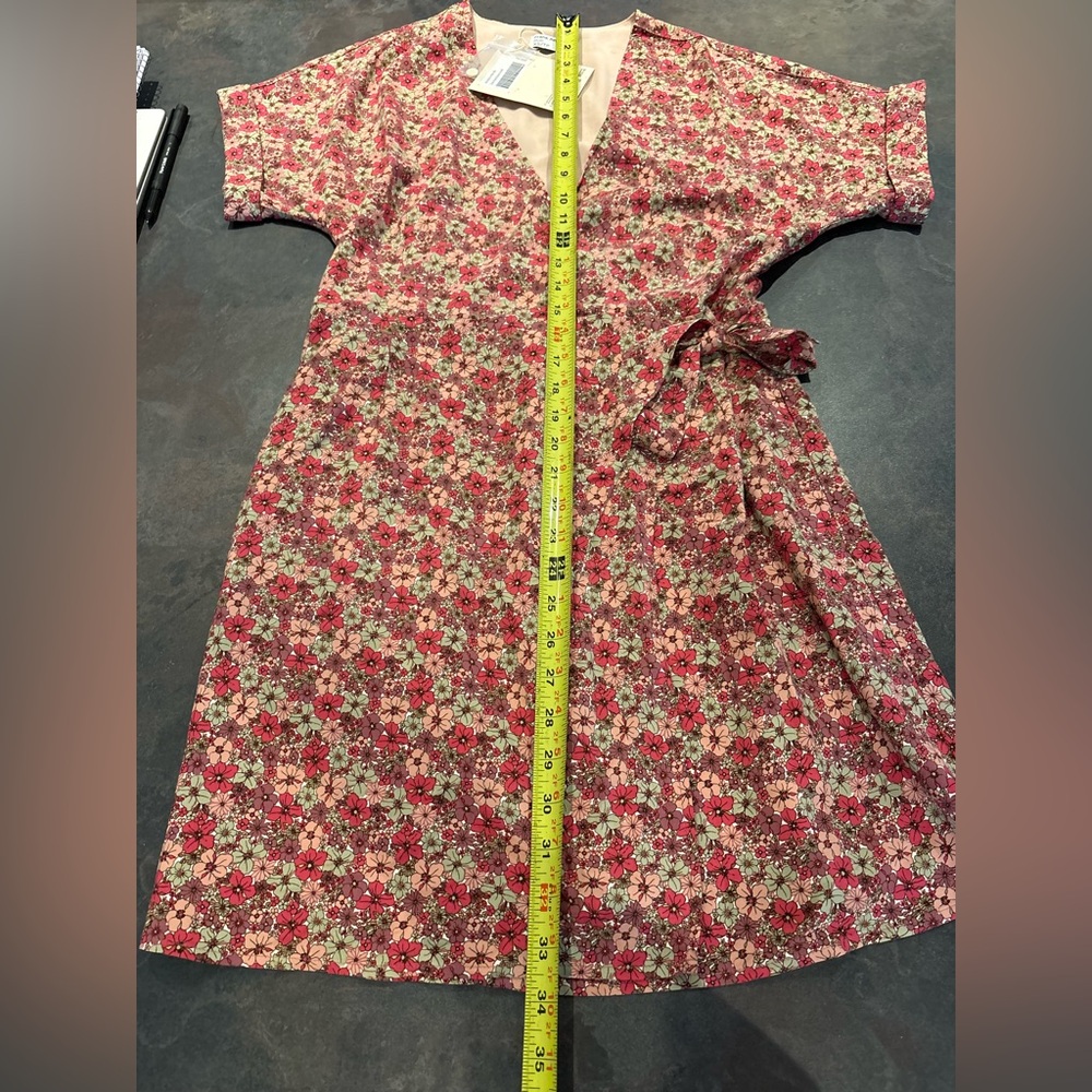 Frank & Oak Pink Floral Wrap Dress with Cream Accents XS - Picture 6 of 12